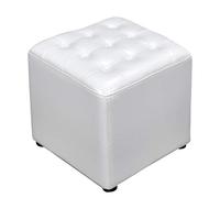 Solid Wood Square Leather Upholstered Cube Pouf Ottoman Footstool Living Room Coffee Table Small Bench Black 16x16x14inch (40x40x35cm)