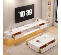Solid Wood Suspended TV Stand for Living Room Modern Floating TV Console in Multiple Sizes (140 240 cm) Stylish Rock White Finish Versatile Coffee Table Design