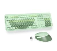 SOLIDEE Combo Tastiera e Mouse Wireless,tastiera macchina da scrivere retro,Tastiera per Computer con Tasti Rotondi 2.4GHz con Tastierino Numerico,Tastiera a 104 Tasti(Americana QWERTY)(Mixed Green)