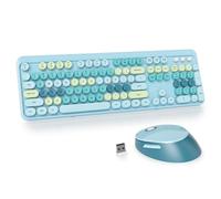 SOLIDEE Combo Tastiera e Mouse Wireless,tastiera macchina da scrivere retro,Tastiera per Computer con Tasti Rotondi 2.4GHz con Tastierino Numerico,Tastiera a 104 Tasti(Americana QWERTY)(Mixed Blue)