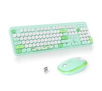 SOLIDEE Combo Tastiera e Mouse Wireless,tastiera macchina da scrivere retro,Tastiera per Computer con Tasti Rotondi 2.4GHz con Tastierino Numerico,Tastiera a 104 Tasti(Americana QWERTY)(Bear Green)