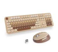 SOLIDEE Combo Tastiera e Mouse Wireless,tastiera macchina da scrivere retro,Tastiera per Computer con Tasti Rotondi 2.4GHz con Tastierino Numerico,Tastiera a 104 Tasti(Americana QWERTY)(Mixed Coffee)