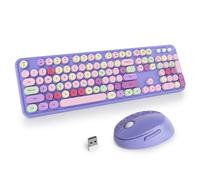 SOLIDEE Combo Tastiera e Mouse Wireless,tastiera macchina da scrivere retro,Tastiera per Computer con Tasti Rotondi 2.4GHz con Tastierino Numerico,Tastiera a 104 Tasti(Americana QWERTY)(Mixed Purple)