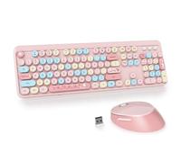 SOLIDEE Combo Tastiera e Mouse Wireless,tastiera macchina da scrivere retro,Tastiera per Computer con Tasti Rotondi 2.4GHz con Tastierino Numerico,Tastiera a 104 Tasti(Americana QWERTY)(Mixed Pink)
