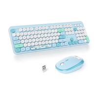 SOLIDEE Combo Tastiera e Mouse Wireless,tastiera macchina da scrivere retro,Tastiera per Computer con Tasti Rotondi 2.4GHz con Tastierino Numerico,Tastiera a 104 Tasti(Americana QWERTY)(Bear Blue)