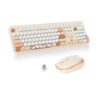 SOLIDEE Combo Tastiera e Mouse Wireless,tastiera macchina da scrivere retro,Tastiera per Computer con Tasti Rotondi 2.4GHz con Tastierino Numerico,Tastiera a 104 Tasti(Americana QWERTY)(Bear Beige)