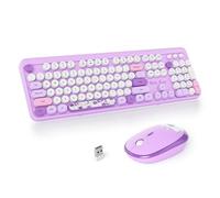 SOLIDEE Combo Tastiera e Mouse Wireless,tastiera macchina da scrivere retro,Tastiera per Computer con Tasti Rotondi 2.4GHz con Tastierino Numerico,Tastiera a 104 Tasti(Americana QWERTY)(Bear Purple)