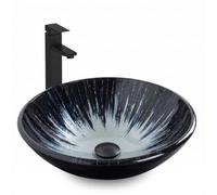 SOLIDEE Lavabo artistico per il bagno, vasca rotonda in vetro temperato con rubinetto nero e set di scarico pop-up, nero e marrone burst temperato