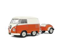 VW T1 BUS Kool Kombi Arancione Bianco Con Rimorchio Modellino 1:18 Solido