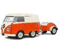 VW T1 BUS Kool Kombi Arancione Bianco Con Rimorchio Modellino 1:18 Solido