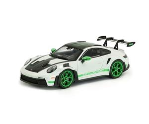 Solido Porsche 911 992 GT3 RS 2023 - Modellino di auto Diecast, corsa moderna 911 con grande ala posteriore, aerodinamica dettagliata e cerchi sportivi, bianco con accenti verdi, 1:43