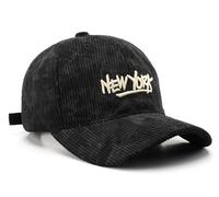 Solido velluto a coste cotone New York Baseball Cap Running Cap Dad Hat Trucker cappello con cinturino regolabile, nero, taglia unica