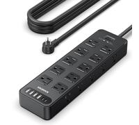 Solidock - Striscia di alimentazione per protezione da sovratensioni con 20 uscite CA, 6 porte USB, 1875W/15A, 2700J, cavo di prolunga resistente da 10 piedi per casa, ufficio, camera da letto