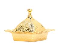 Solinder Ciotola da Portata Turca Dorata Vintage Quadrata in Lega di Zinco con Coperchio per Ornamento da Scrivania per Feste 1 Pz