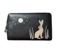 Solis Accessories Moonlit Warren Rabbit & Moon - Portafoglio con cerniera e portamonete - Ecopelle - Interno a fisarmonica - 16 × 10 × 2,5 cm, Nero , Taglia unica, Contemporaneo