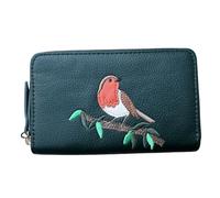 Solis Accessories Portafoglio con cerniera e portamonete ricamato con pettirosso sul ramo - Ecopelle - Interno a fisarmonica - 16 × 10 × 2,5 cm, Verde, Taglia unica, Contemporaneo