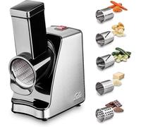 Solis Slice & More - Affettatrice elettrica per verdure con 5 rulli di taglio, affettatrice per verdure e tritatutto multiuso, senza BPA, 350 Watt, in acciaio inox/plastica
