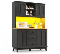 Solisburne Armadio da cucina alto 120 x 40 x 180 cm con 4 ante e 3 cassetti, illuminazione a LED, vetrina da cucina con funzione luce musicale per soggiorno, cucina, sala da pranzo, colore nero