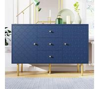Solisburne Credenza, cassettiera con 2 ante e 3 cassetti, con ripiani regolabili e gambe in metallo, per soggiorno, camera da letto, 120 x 40 x 82, blu navy