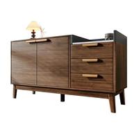 Solisburne Credenza, comò da 120 cm con 3 cassetti, 2 ante con ripiani e ripiano aperto, credenza con gambe in legno massiccio, per soggiorno e corridoio, 120 x 40 x 77 cm, effetto legno