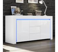 Solisburne Credenza con striscia luminosa a LED, cassettiera con 3 cassetti e 2 ante, armadio da cucina lucido a buffet, per soggiorno, cucina, sala da pranzo e soggiorno, 140 x 40 x 65 cm