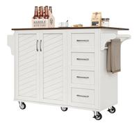 Solisburne Isola della cucina con piano di lavoro pieghevole, carrello da cucina indipendente con 2 cassetti e ripiano regolabile e portasciugamani, carrello da portata mobile, mobile da cucina