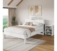 Solisburne Letto 140 × 200, con 2 comodini estraibili, letto in legno con rete a doghe e testiera, letto matrimoniale per ragazzi, letto funzionale, senza materasso (bianco, 140 × 200)