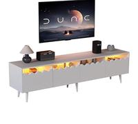 Solisburne Mobile TV con 2 ante e 2 cassetti Tavolo TV con LED e USB mensola TV con vetro temperato per TV fino a 75 pollici Lowboard per soggiorno, bianco 176x38x45