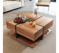 Solisburne Tavolino con vano portaoggetti, tavolino con 4 cassetti e ripiano inferiore per soggiorno, tavolo, divano, tavolino da caffè, effetto legno, 78 x 78 x 36 cm