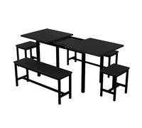 Solisburne Tavolo da pranzo allungabile con 4 sedie, set da pranzo per 4-6 persone, sedia da pranzo con gambe in metallo, tavolo da pranzo pieghevole, stile semplice, nero, 160/120 x 70 x 75 cm