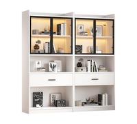 Solisburne - Vetrina con luci a LED, armadietto a 2 ante e 1 cassetto, vetrina in vetro con ampio spazio per soggiorno, camera da letto, ufficio, vetrina angolare, bianco, 35,2 x 80 x 153,5 cm (2