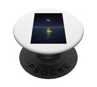 Solitario Giallo Giocattolo Anatra al Mare Tranquillo Surreale Notte Illustrazione PopSockets PopGrip Adesivo