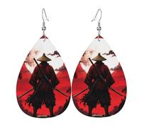 Solitary Samurai Fiery Moon Temple Pattern Orecchini Stampato Orecchini In Pelle Divertenti Accessori Per Cosplay Donna