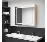 Solivagant Armadietto Bagno con Specchio e LED Bianco e Rovere 80x12x68 cm,Bianco,19.15,kg