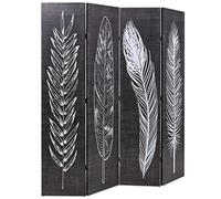 Solivagant Paravento Pieghevole 160x170 cm Stampa Piume Bianco e Nero,Nero,5.9kg