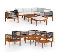 Solivagant Set da Giardino 8 Pezzi con Cuscini in Legno Crema, Acacia e Corda,Bianco,76kg