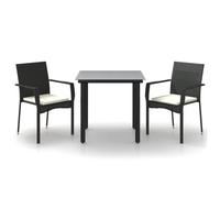 Solivagant Set da Pranzo da Giardino 3 pz con Cuscini Nero in Polyrattan,Nero,26.74kg