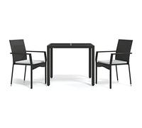 Solivagant Set da Pranzo da Giardino 3 pz con Cuscini Nero in Polyrattan,Nero,27.4kg