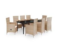 Solivagant Set da Pranzo da Giardino 9 pz con Cuscini Beige,Beige,110.64kg