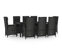 Solivagant Set da Pranzo da Giardino 9 pz con Cuscini Nero in Polyrattan,Nero,116kg