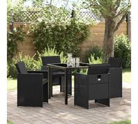Solivagant Set da Pranzo per Giardino con Cuscino 5 PCS Nero polyrattan,Nero,40.8,kg