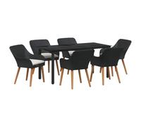 Solivagant Set da Pranzo per Giardino con Cuscino 7 PCS Nero polyrattan,Nero,68.75,kg