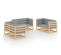 Solivagant Set Divani da Giardino 6 pz con Cuscini Legno Massello Pino,Grigio,86.64kg-3076489
