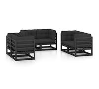 Solivagant Set Divani da Giardino 6 pz con Cuscini Legno Massello Pino,Nero,86.64kg