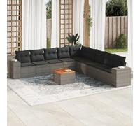 Solivagant Set Divano da Giardino 10 pz con Cuscini Grigio in Polyrattan,Grigio,86.2,kg