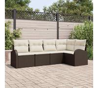 Solivagant Set Divano da Giardino 5 PCS Marrone e Bianco polyrattan,Marrone,42.8,kg