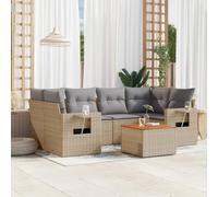 Solivagant Set Divano da Giardino 7 pz con Cuscini Beige Misto Polyrattan,Beige,64.6,kg