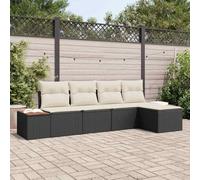 Solivagant Set Divano da Giardino con Cuscino 5 PCS Nero Poly Rattan,Nero,43.8,kg