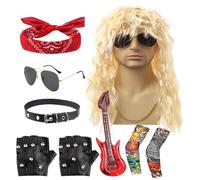 Sollee Costume da uomo Rocker, anni '70, hippie, cosplay, set con parrucca e occhiali da sole, costume in stile punk per spettacoli teatrali all'aperto, festival, spiaggia, Halloween, vacanze, donne e