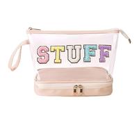 Sollee Grande borsa da viaggio per cosmetici, multi-strato, trasparente, organizer per trucchi, impermeabile, con lettere ricamate, per organizzare i trucchi, Cremoso., Refer to description, Unisex